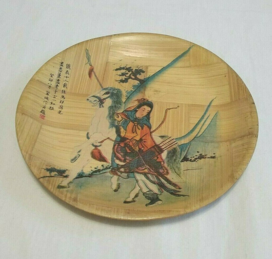 Vintage Hand Painted Han Kan Oriental Wood Plate 6" diameter