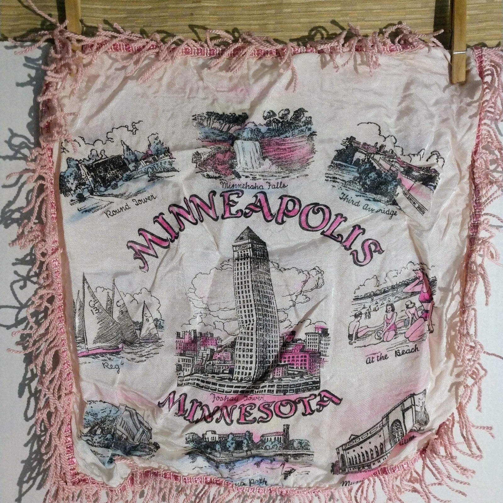 Vintage Satin Souvenir Minneapolis MN Pillow Case Cover  Foshay Tower