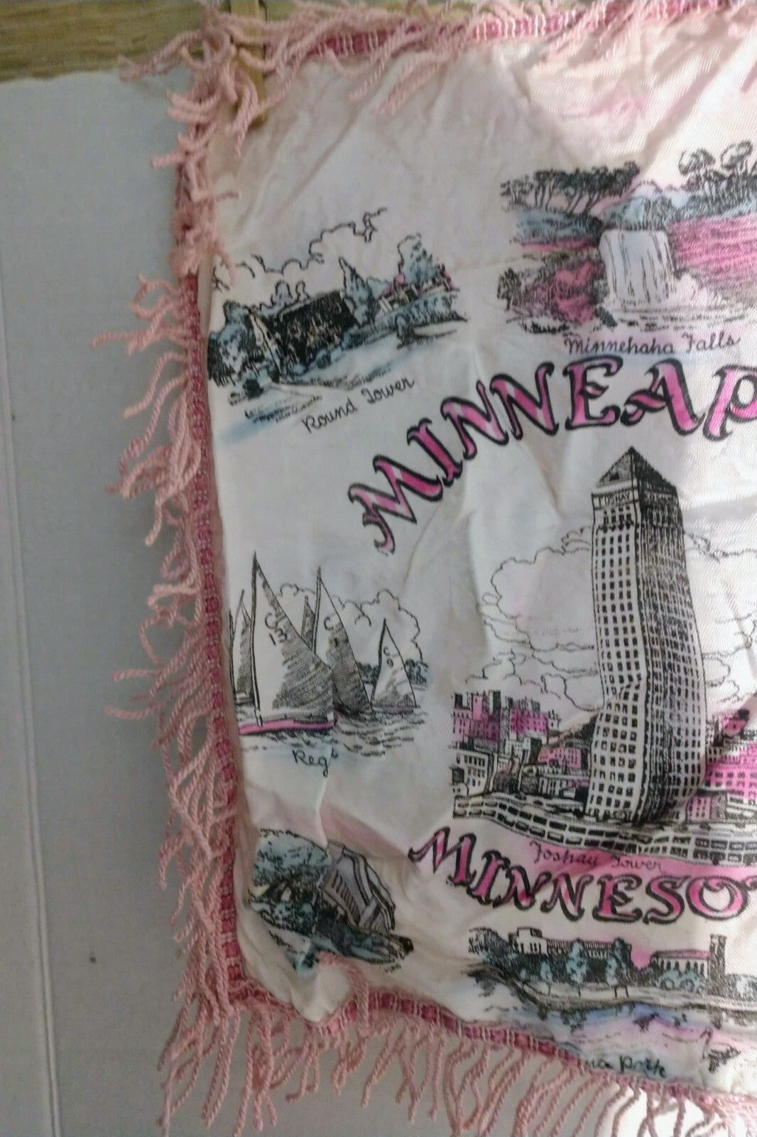 Vintage Satin Souvenir Minneapolis MN Pillow Case Cover  Foshay Tower