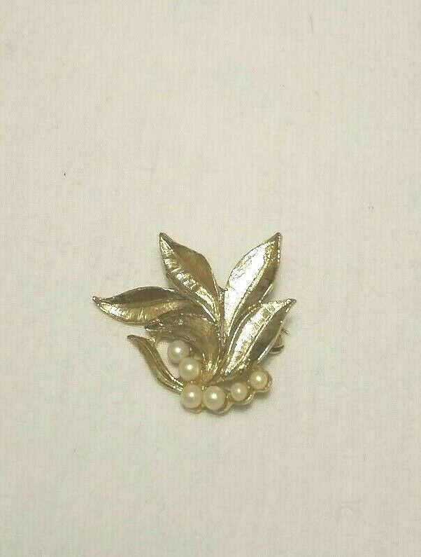 Vintage Sterling Silver Maple Leaf Gold Plated Lear Faux Pearl Brooches