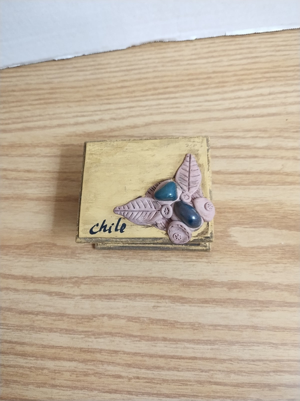 Vintage Small Wood Box with small Semi Precious Stones