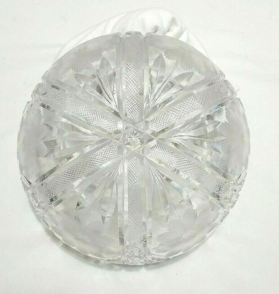 Vintage Glass Crystal Bowl Etched Flowers Cut Glass Heavy