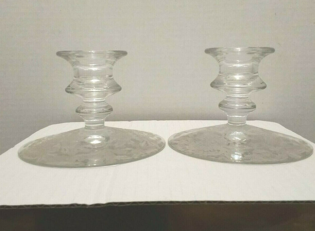 Vintage Cambridge Lorna Pattern Etched Depression Candle Holders