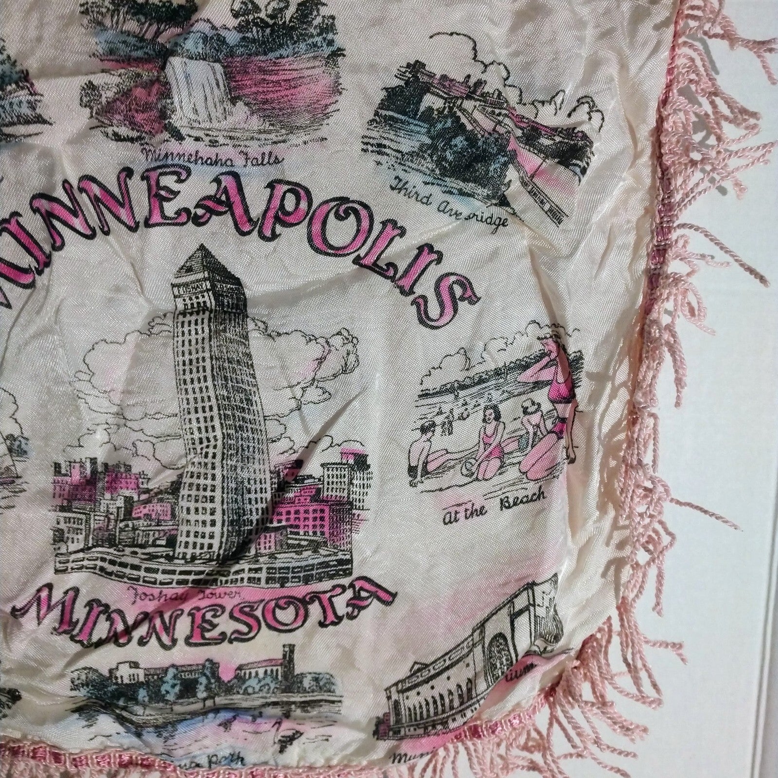 Vintage Satin Souvenir Minneapolis MN Pillow Case Cover  Foshay Tower