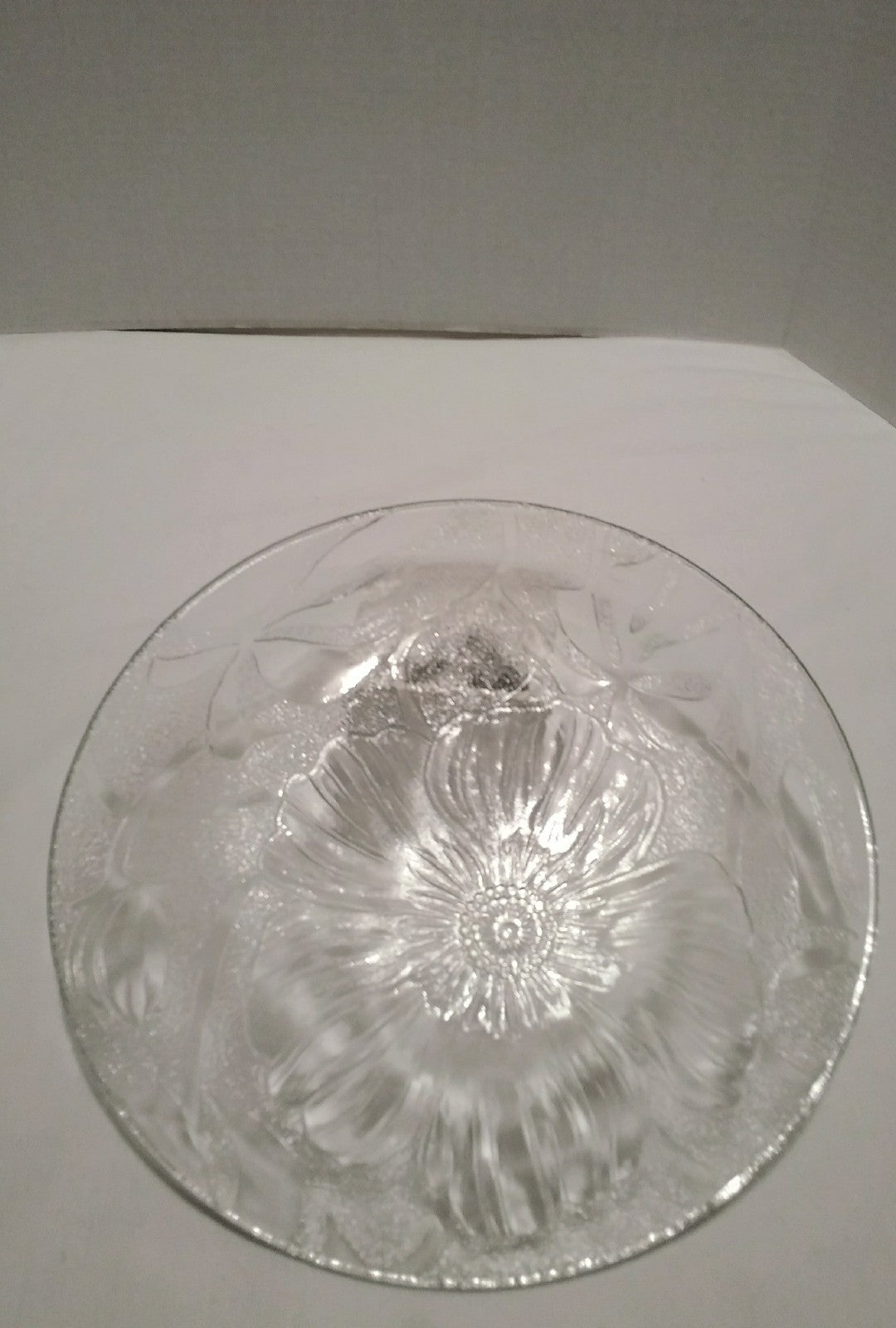 Clear Glass Round Serving Tray Plate with Etched Floral Design 10"