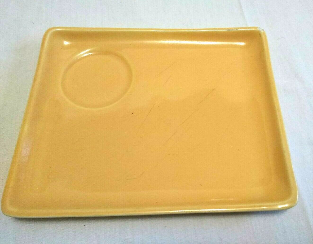 Vintage Ceramic Tray Plates with Cut In Cup Holder Made in US Color Mustard
