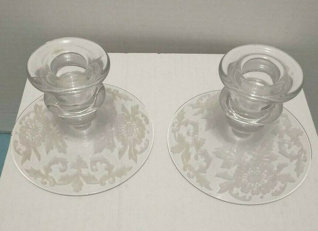 Vintage Cambridge Lorna Pattern Etched Depression Candle Holders
