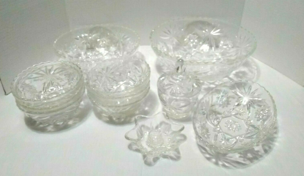 Vintage Anchor Hocking Pressed Glass Early American Dish Set