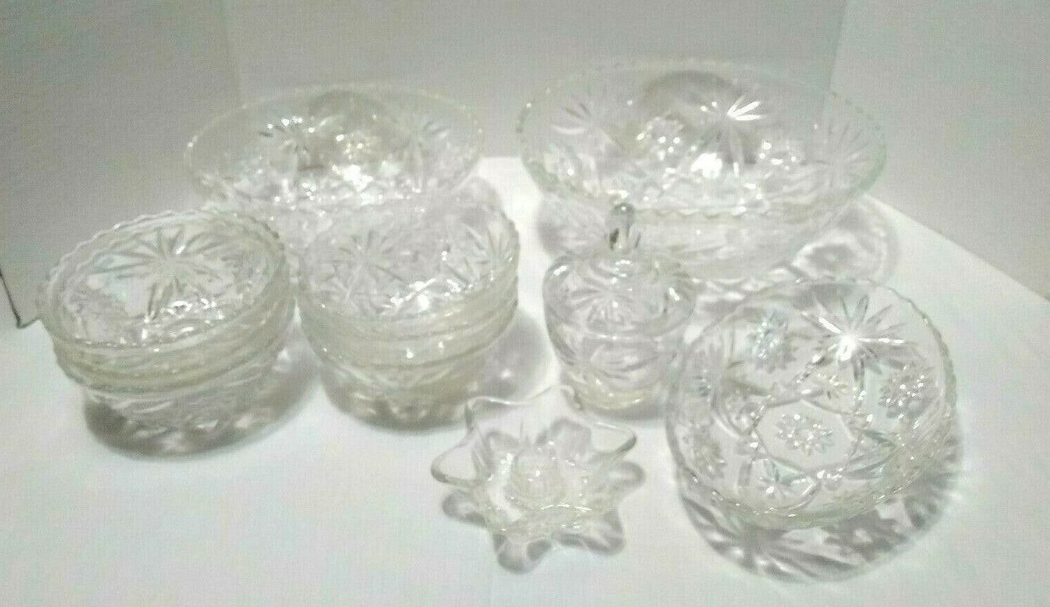 Vintage Anchor Hocking Pressed Glass Early American Dish Set