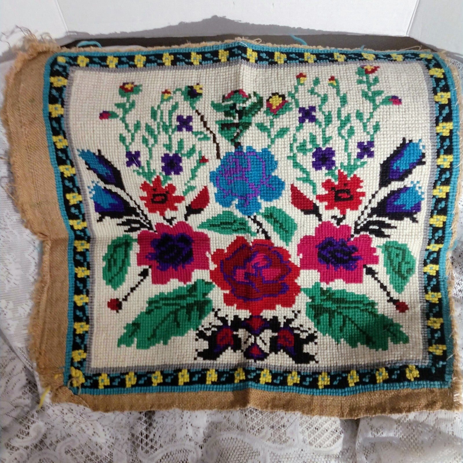 Antique Embroidered Wall Hanging Unframed