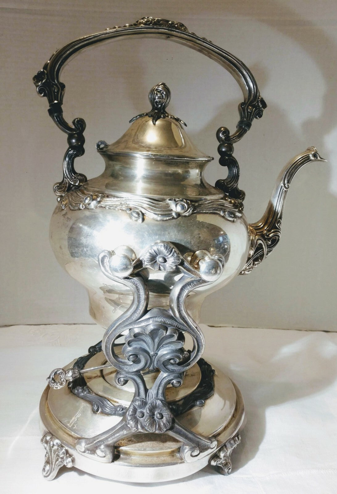 VTG Sheridan Silver Platted Tilt Tea Coffee Pot Stand Warmer Burner 3 pcs