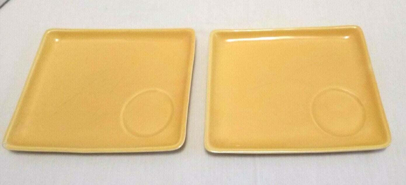 Vintage Ceramic Tray Plates with Cut In Cup Holder Made in US Color Mustard