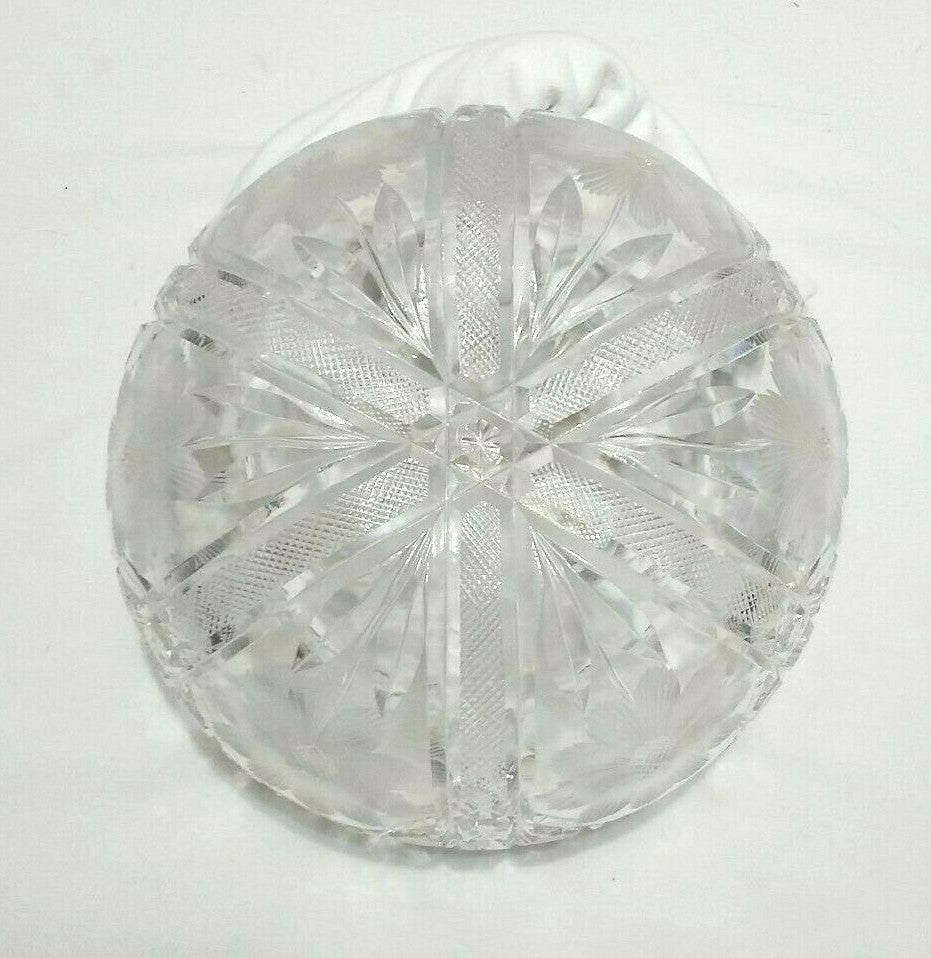 Vintage Glass Crystal Bowl Etched Flowers Cut Glass Heavy