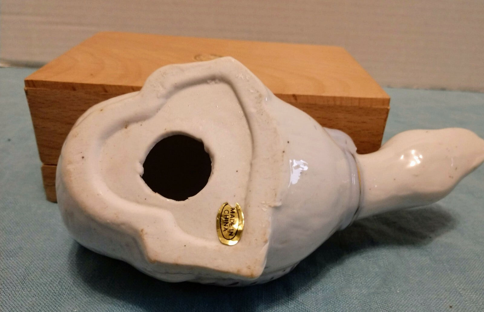 Vintage Art Deco Porcelain Duck, Gold Trim Flower and Scarf around neck