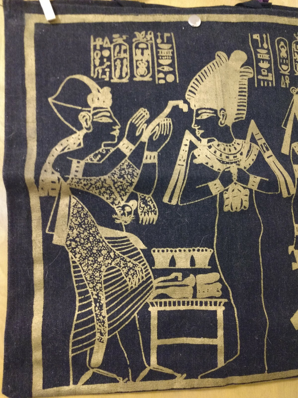 Vintage Large Cotton Bag With Egyptian Art
