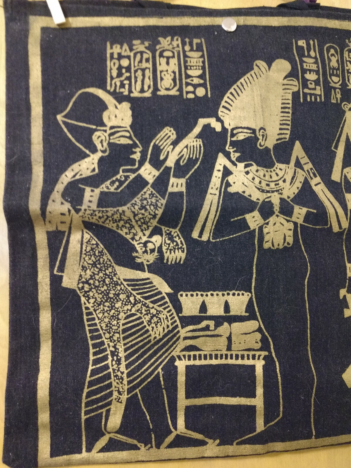 Vintage Large Cotton Bag With Egyptian Art