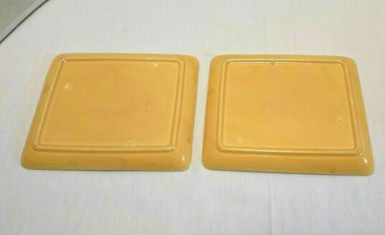 Vintage Ceramic Tray Plates with Cut In Cup Holder Made in US Color Mustard
