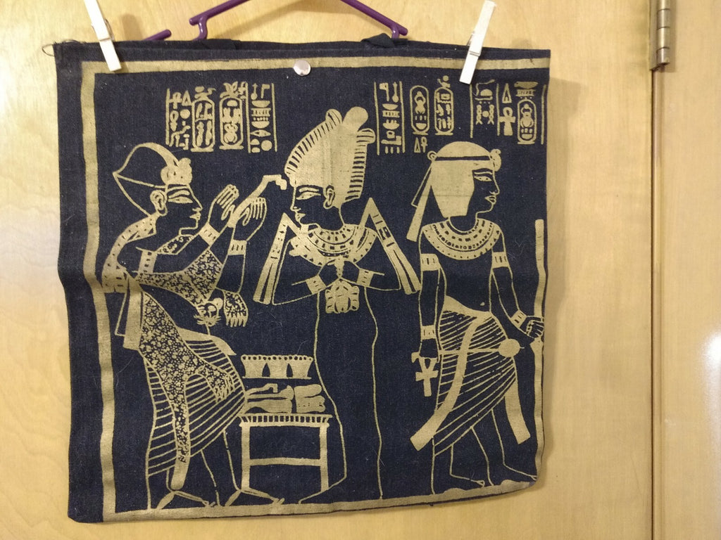 Vintage Large Cotton Bag With Egyptian Art