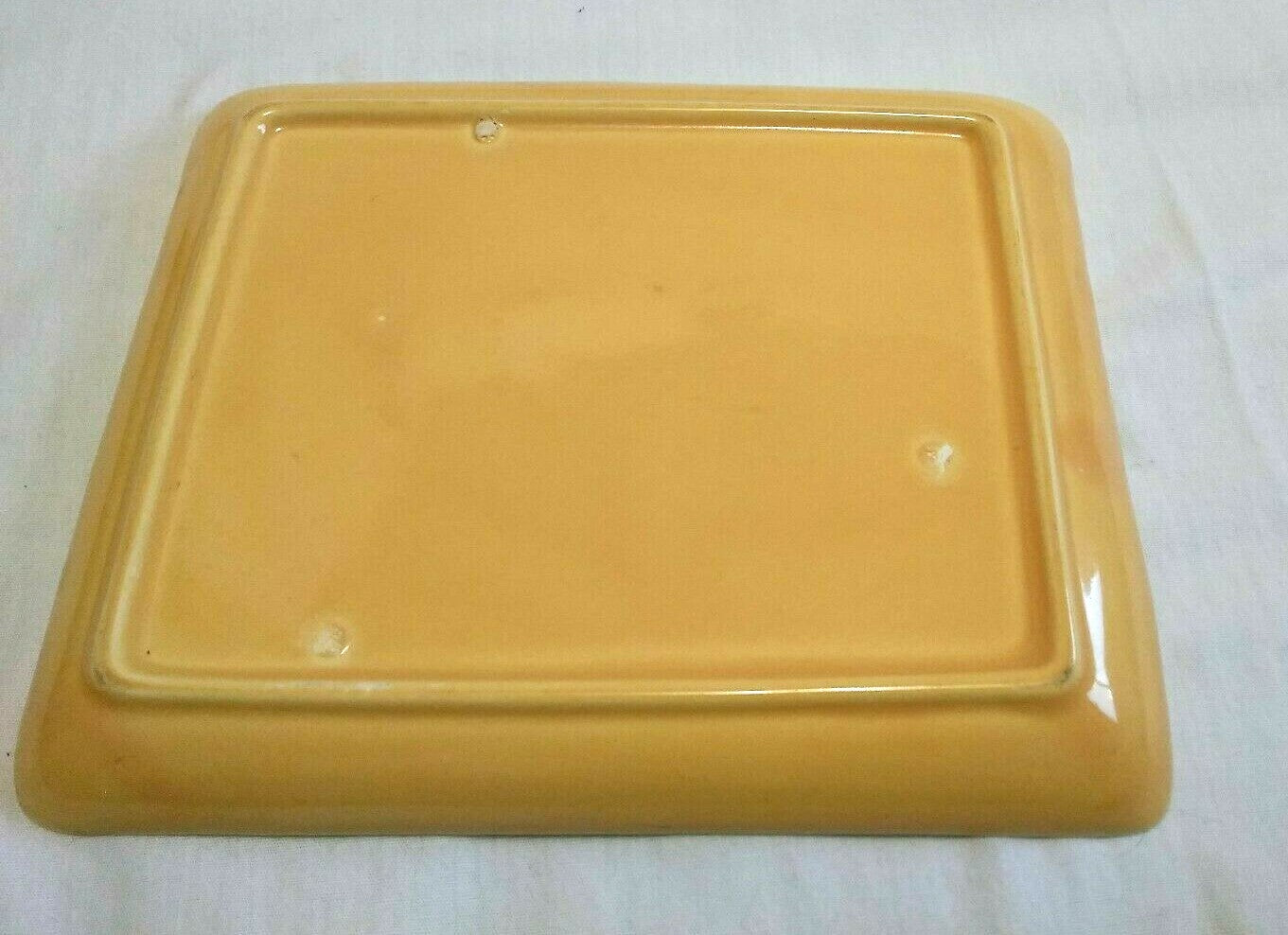 Vintage Ceramic Tray Plates with Cut In Cup Holder Made in US Color Mustard
